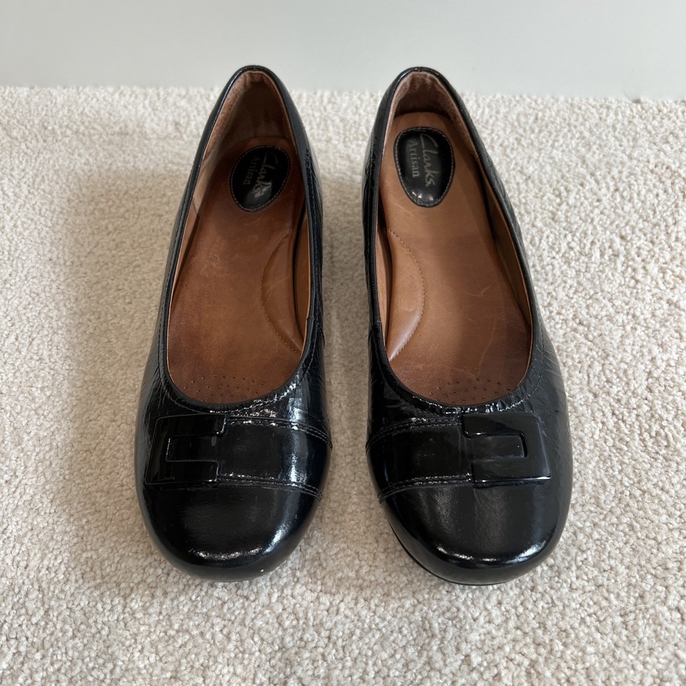 Clarks Artisan Women's Concert Choir Black‎ Leather Ballet Wedge Shoes Size 10 M